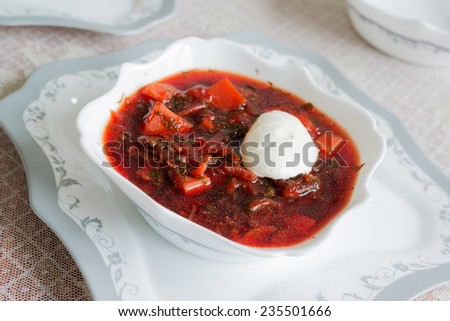 A Borsch- Russian national dish on a table