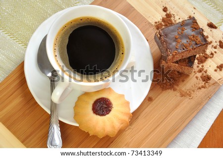 Morning coffee with biscuits and cake
