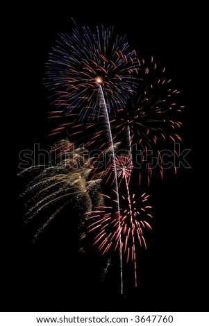 Red and blue fireworks bursts