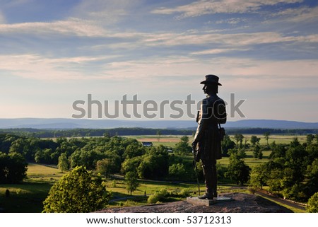The statue of Gen. G.K. Warren at Little Round Top, Gettysburg Battlefield