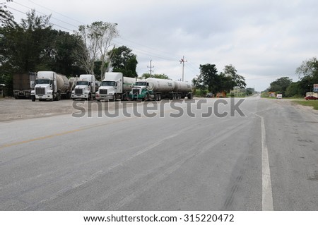 ESCARCEGA, MEXICO - JANUARY 07, 2015: Fuel truck stops for resting in a road on January 07, 2015 in Escarcega,Mexico