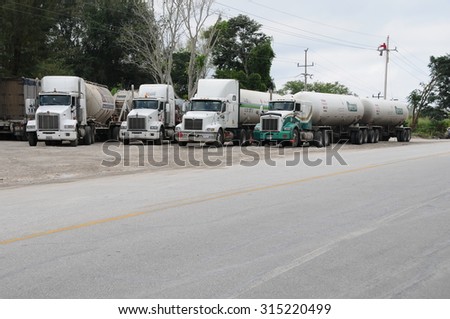 ESCARCEGA, MEXICO - JANUARY 07, 2015: Fuel truck stops for resting in a road on January 07, 2015 in Escarcega,Mexico