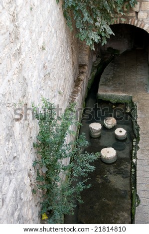 Columns ruins in the pool of the city of King  David,Jerusalem