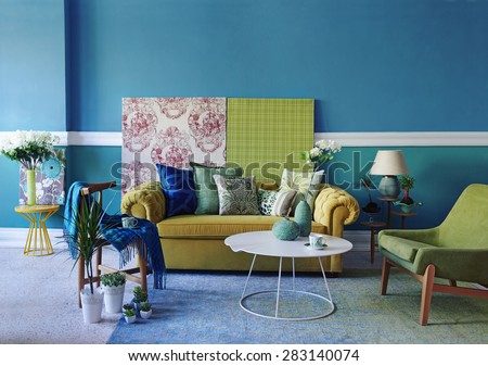 turquoise wall living room