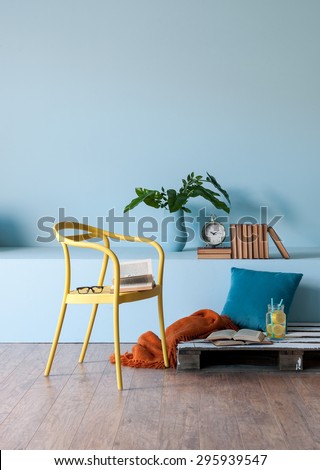 modern interior style with blue wall