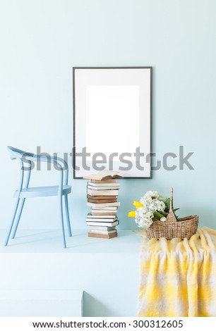 blue wall interior style with blue chair
