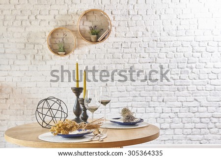 white  brick wall modern dining room