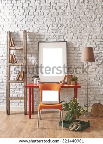 red table brick wall office work corner