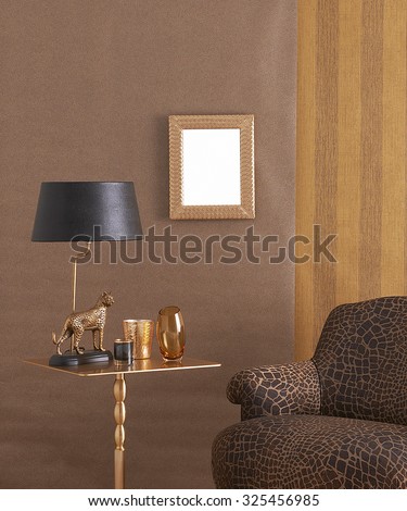 gold furniture interior style with frame vertical banner, gold sculpture