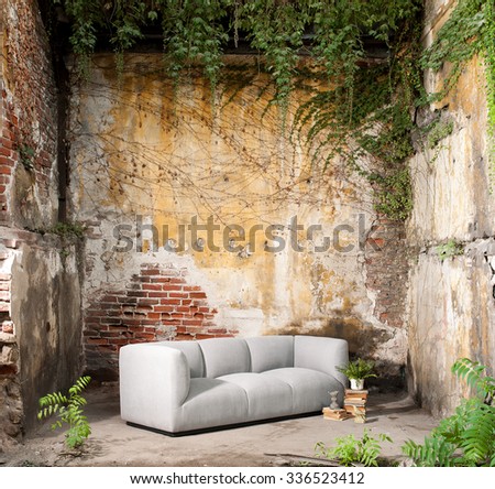 vintage decor modern sofa ruined wall