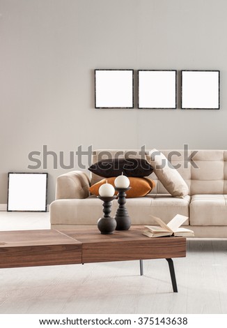 modern sofa living room with grey wall and frame