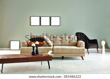 grey wall modern sofa and armchair with frame design living room