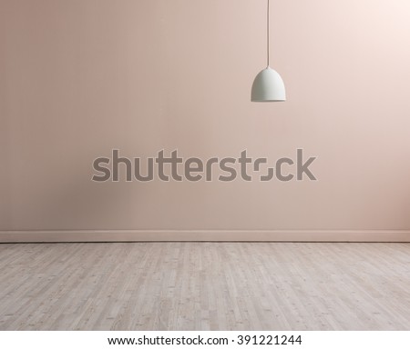 cream wall empty interior decoration lamp and wooden floor concept