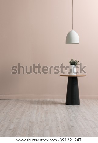 cream wall empty interior nordic decoration lamp and table with vase of flower concept