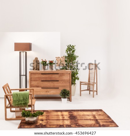 natural wood furniture white wall decor