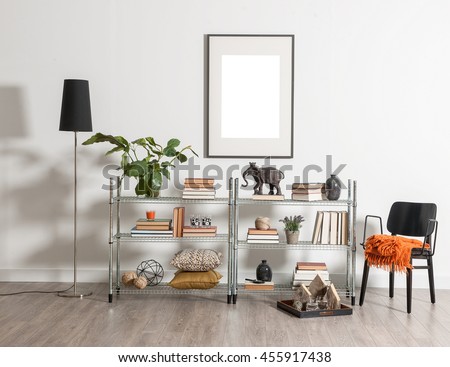 modern bookcase and accessories and frame wall concept room decoration
