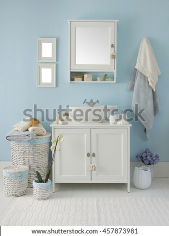 modern blue wall clear bathroom style