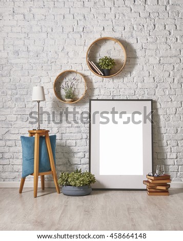 modern brick wall decor with round frame