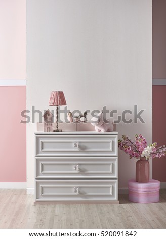 Pink white wall and decorative interior design for home and children room, designs for bedroom