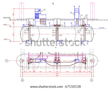 vector drawing of the underground tank. Drawing of underground fuel tanks at petrol station. In the portfolio is also available JPG and TIFF version