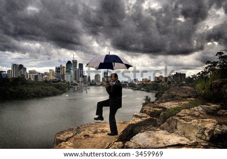 Rain dance (Image of a business man performing a business rain dance)