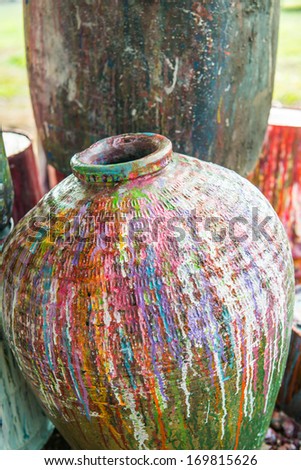 Many colour on old clay Jar, Thailand