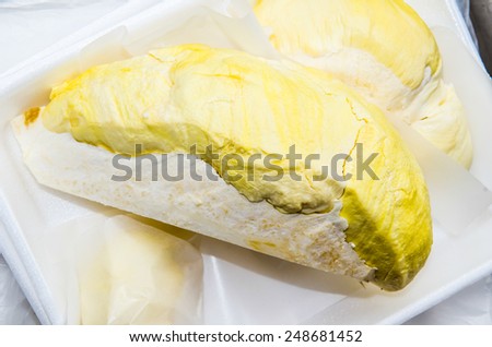 Durian fruits in the market, king of fruit, Thailand
