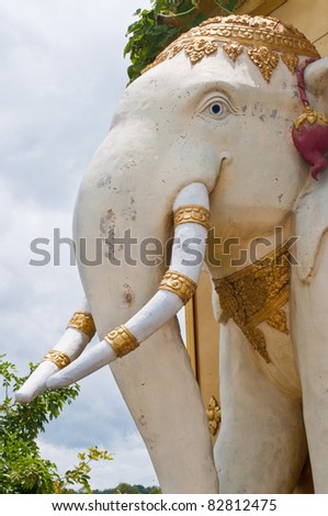 White elephant statue on the wall, Thailand.