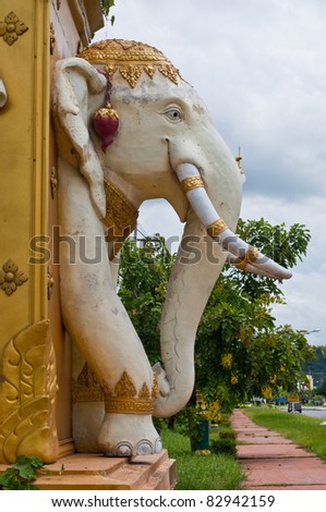 White elephant statue on the wall, Thailand.
