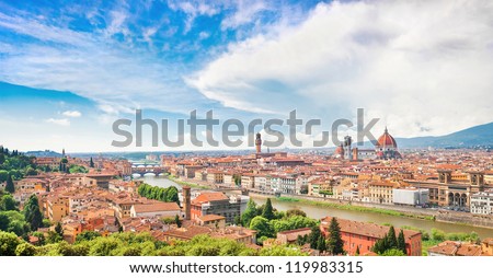 Panoramic view of the city of Florence with river Arno in Tuscany, Italy