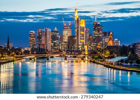 Beautiful view of Frankfurt am Main skyline at dusk, Germany