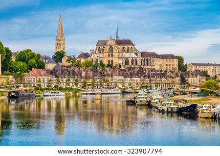 Beautiful view of the historic town of Auxerre with Yonne river, Yonne department, Burgundy, France
