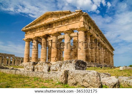 Temple of Hera at famous Paestum Archaeological UNESCO World Heritage Site, which contains some of the most well-preserved ancient Greek temples in the world, Province of Salerno, Campania, Italy