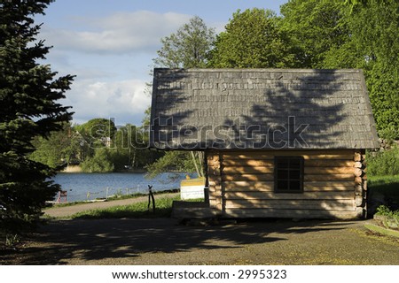 Wooden hut by the lake. Picture taken in Trakai / Lithuania