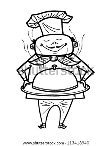 Chef With Covered Dish - Retro Clipart Illustration