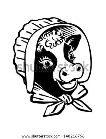 Cow With Prairie Bonnet - Retro Clip Art Illustration