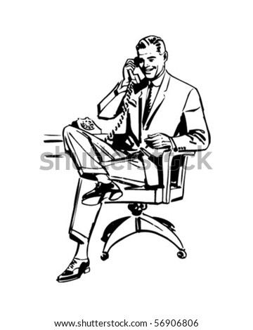 Man In Office Chair - Retro Clip Art