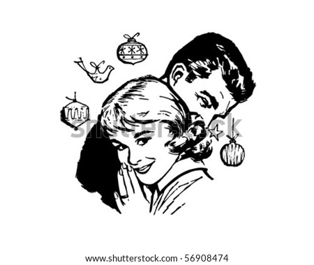 Retro Christmas Couple - Clip Art