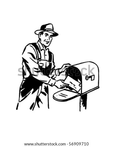 Bank On The Farms - Man Receiving Mail - Retro Clip Art