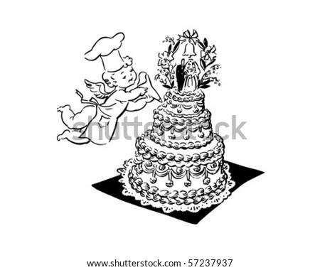 stock vector Wedding Cake And Cherub Retro Clip Art