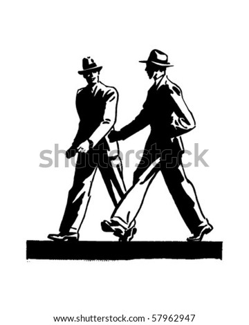 Two Men Walking - Retro Clip Art