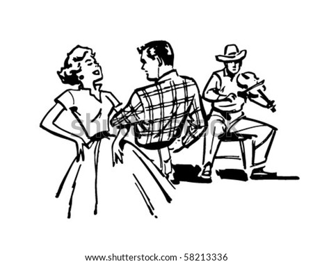 stock vector : Couple Square Dancing - Retro Clip Art