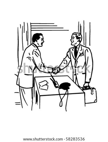 Two Men Greeting Each Other - Retro Clip Art
