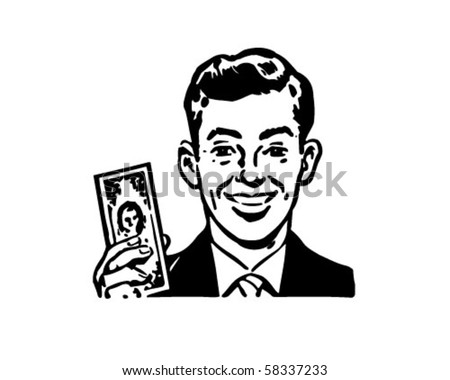 stock vector : Man With Billion Dollar Bill - Retro Clip Art