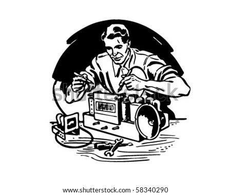 Radio Repairman 1 - Retro Clip Art
