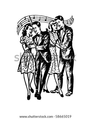 Fun At The Prom - Teen Couples Dancing - Retro Clip Art