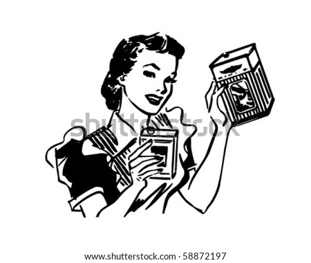 Housewife With Products - Retro Clip Art