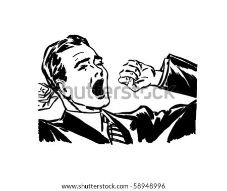 Yawning And Stretching - Retro Clip Art