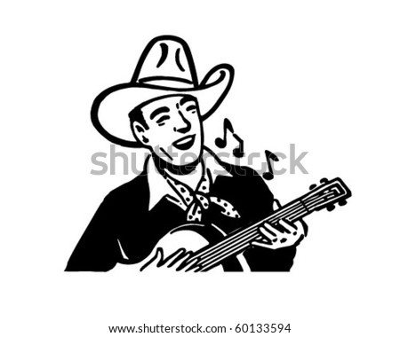 Cowboy Playing Guitar - Retro Clip Art