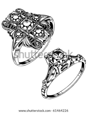 stock vector Two Diamond Rings Retro Clip Art retro wedding ring clipart